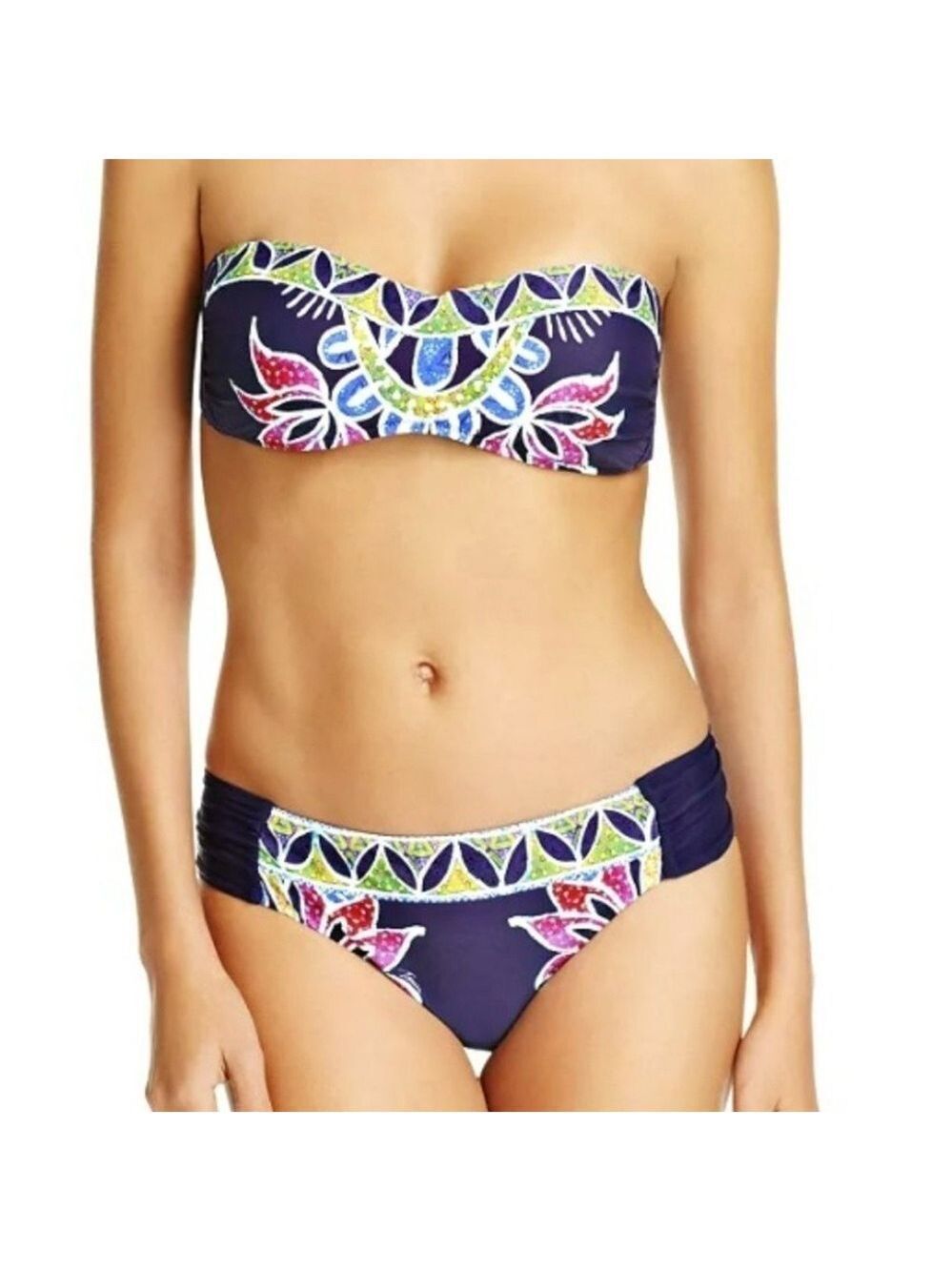 Trina Turk Lotus Batik Bandeaux Bikini Top Reversible Bikini Bottoms Vacation 14